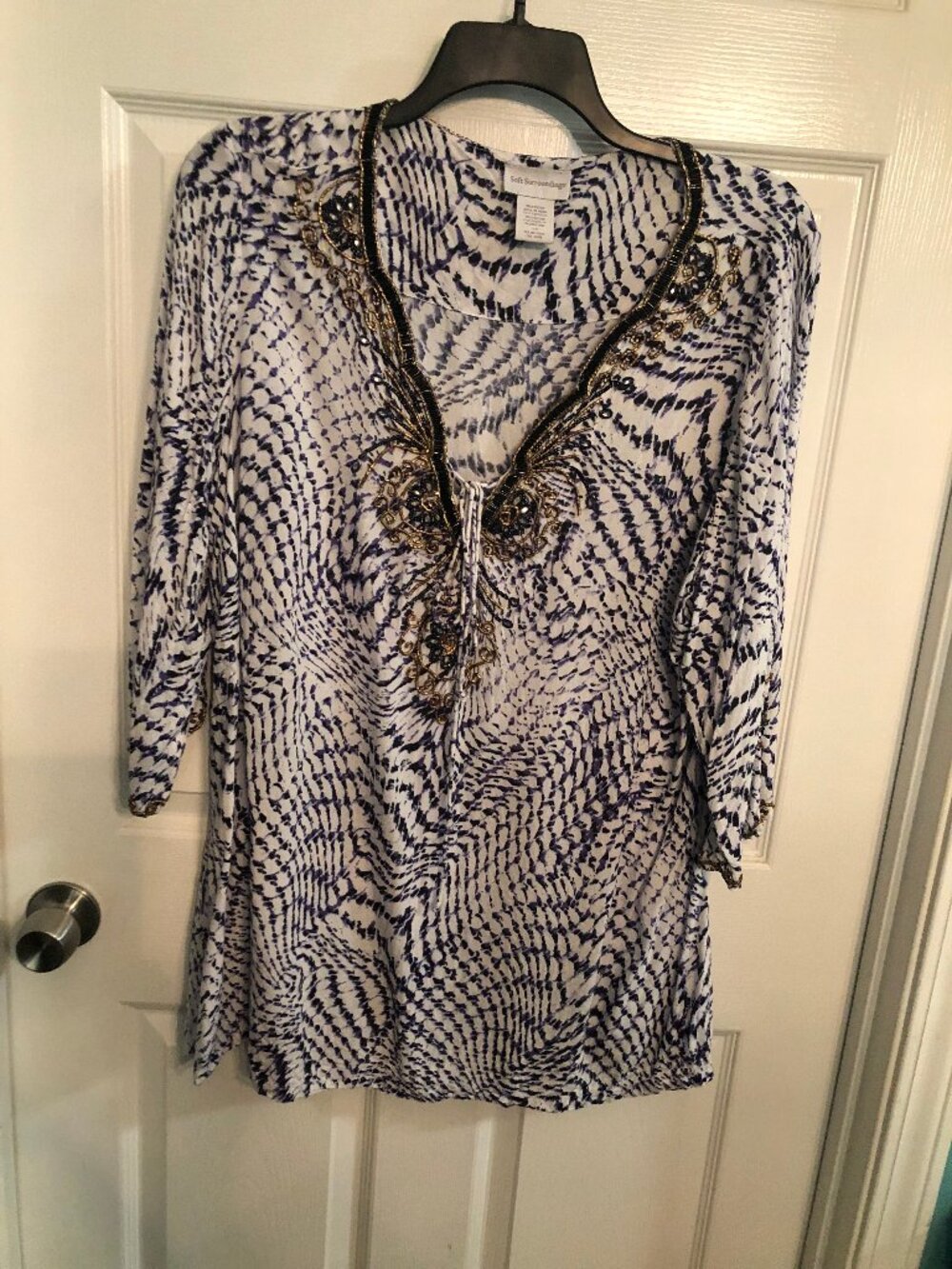 Soft Surroundings 2X Blue & White Tunic with beading